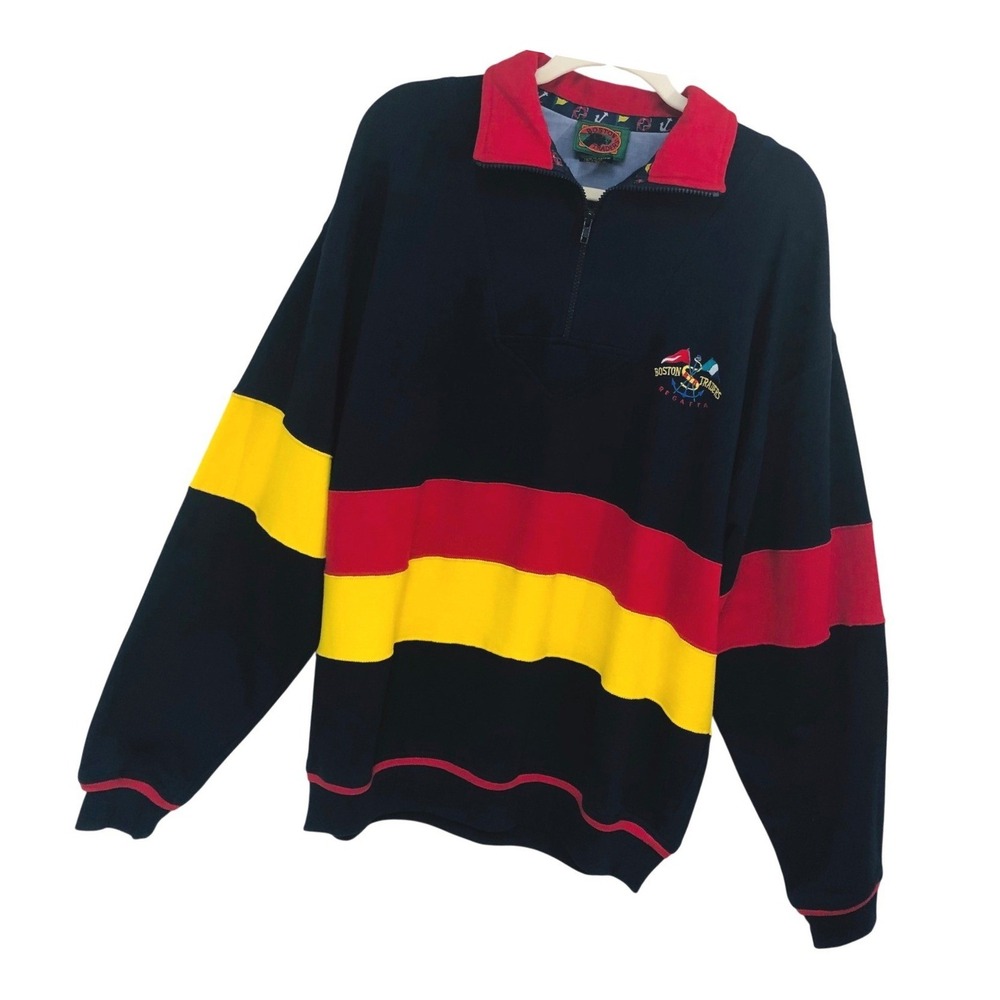 Vintage 90s Boston Traders Regatta Quarter-Zip Pullover Preppy Striped Men XL